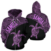 Samoa Zip up Hoodie Samoa Turtle Mermaid Polynesian Tattoo Purple Unisex Black - Polynesian Pride