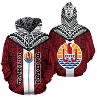 Tahiti Zipper Hoodie Tahiti Flag Polynesian Tattoo Unisex Red - Polynesian Pride