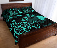 Turtle Hibiscus Map Turquoise Quilt Bed Set - Polynesian Pride