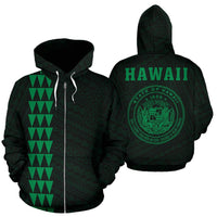 Polynesian Kakau Seal of Hawaii Zip Hoodie Green Unisex Green - Polynesian Pride