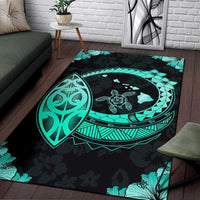 Hawaii Turtle Hibiscus Corner Map Polynesian Area Rug AH - Polynesian Pride