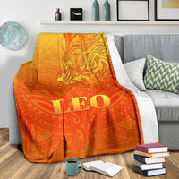 Sun In Leo Zodiac Premium Blanket Polynesian Tattoo Simple - Orange - Polynesian Pride