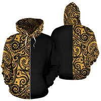 Polynesian Zip Hoodie Polynesian Tattoo Half Gold Unisex Gold - Polynesian Pride