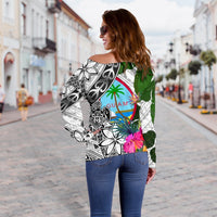 Guam Custom Personalised Women's Off Shoulder Sweater White - Turtle Plumeria Banana Leaf - Polynesian Pride