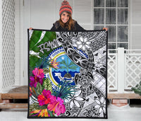 Federated States of Micronesia Premium Quilt White - Turtle Plumeria Banana Leaf - Polynesian Pride