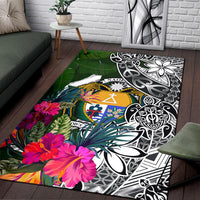 Nauru Area Rug White - Turtle Plumeria Banana Leaf Crest White - Polynesian Pride