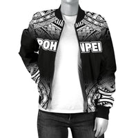 Pohnpei Women's Bomber Jacket - Fog Black Style - Polynesian Pride