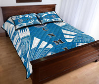 Northern Mariana Islands Quilt Bed Set - Northern Mariana Islands Seal & Polynesian White Tattoo Style - Polynesian Pride