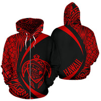 Polynesian Turtle Map of Hawaii Zip Hoodie Red Circle Style Unisex Red - Polynesian Pride