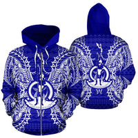 Vanuatu Polynesian All Over Zip up Hoodie Map Blue Unisex Blue - Polynesian Pride