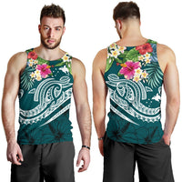 Papua New Guinea Polynesian Men's Tank Top - Summer Plumeria (Turquoise) - Polynesian Pride
