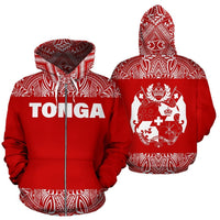 Tonga All Over Zip up Hoodie Polynesian Red and White Unisex Red And White - Polynesian Pride