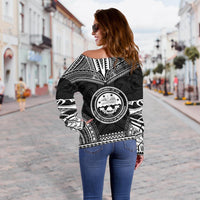 Federated States of Micronesia Polynesian Chief Custom Personalised Women's Off Shoulder Sweater - Black Version - Polynesian Pride