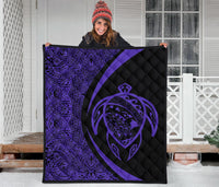 Hawaii Turtle Map Polynesian Premium Quilt - Purple - Circle Style - Polynesian Pride