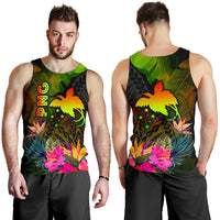 Papua New Guinea Polynesian Men's Tank Top - Hibiscus and Banana Leaves - Polynesian Pride