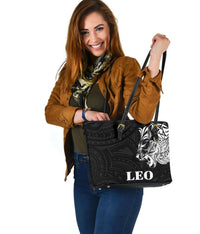 Sun In Leo Zodiac Small Leather Tote Polynesian Tattoo Simple - White - Polynesian Pride