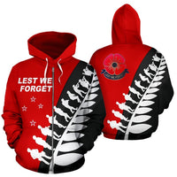 Lest We Forget Zipper Hoodie, Maori ANZAC Fern Zip up Hoodie Red - Polynesian Pride