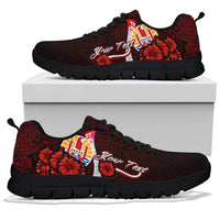 Tahiti Polynesian Custom Personalised Sneakers - Coat Of Arm With Hibiscus - Polynesian Pride