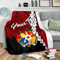 Tonga Polynesian Custom Personalised Premium Blanket - Tribal Wave Tattoo Flag Color - Polynesian Pride
