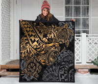 Tonga Polynesian Premium Quilt - Gold Turtle Flowing - Polynesian Pride