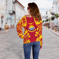 Kiribati Women's Off Shoulder Sweater - Polynesian Tattoo Flag - Polynesian Pride