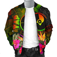 YAP Polynesian Men's Bomber Jacket- Hibiscus and Banana Leaves - Polynesian Pride