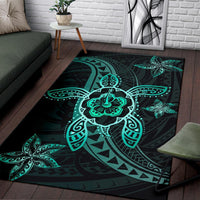 Kanaka Map Hibiscus Plumeria Turtle Art Polynesian Area Rug Turquoise AH - Polynesian Pride