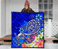 Polynesian Premium Quilt - Turtle Plumeria Blue Color - Polynesian Pride