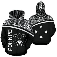 Pohnpei All Over Zip up Hoodie Micronesia Black Curve Style Unisex Black - Polynesian Pride