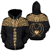 Pohnpei All Over Zip up Hoodie Gold Neck Style Unisex Gold - Polynesian Pride