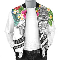 Polynesian American Samoa Men's Bomber Jacket - Summer Plumeria (White) - Polynesian Pride
