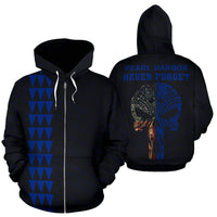 Polynesian Kakau Skull National Pearl Harbor Remembrance Day Hawaii Zip Hoodie Blue Unisex Blue - Polynesian Pride