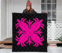 Hawaiian Premium Quilt Royal Pattern - Black And Pink - A2 Style - Polynesian Pride