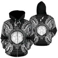 Northern Mariana Islands Polynesian All Over Zip up Hoodie Map Black Unisex Black - Polynesian Pride