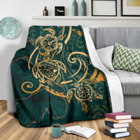 Hawaii Triple Marble Turtle Polynesian Hibiscus Premium Blanket - AH - Benjamin Style - Green - Polynesian Pride