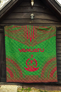 Vanuatu Premium Quilt - Vanuatu Coat Of Arms Polynesian Chief Green Version - Polynesian Pride
