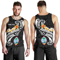 Guam Personalised Men's Tank Top - Guam Seal Polynesian Patterns Plumeria (Black) - Polynesian Pride