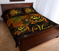Hawaii Turtle Ohana Hibiscus Poly Quilt Bed Set Yellow - Polynesian Pride