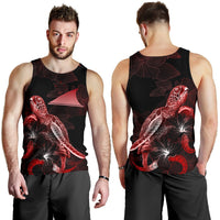 Tokelau Men Tank Top - Turtle With Blooming Hibiscus Red - Polynesian Pride