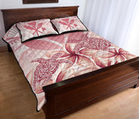 Hawaii Turtle Kanaka Plumeria Polynesian Pink Quilt Bed Set - Polynesian Pride