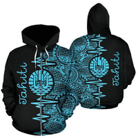 Tahiti Polynesian Zip up Hoodie Tahiti Flag Heartbeat Pattern Blue Version TH0 Unisex Blue - Polynesian Pride