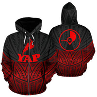 Yap Polynesian Zip up Hoodie Red Black Pride Map and Seal Unisex Black - Polynesian Pride