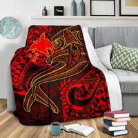 Papua New Guinea Premium Blanket - Red Shark Polynesian Tattoo - Polynesian Pride