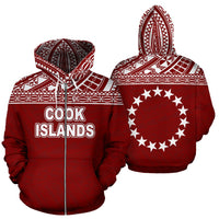 Cook Islands Polynesian Zip up Hoodie Horizontal Red Unisex Red - Polynesian Pride