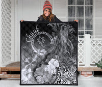 Chuuk Premium Quilt - Humpback Whale with Tropical Flowers (White) - Polynesian Pride