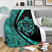 Hawaii Turtle Map Polynesian Premium Blanket - Turquoise - Circle Style - Polynesian Pride