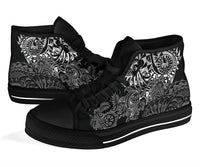 Tahiti Polynesian High Top Shoes - White Turtle Hibiscus Flowing - Polynesian Pride