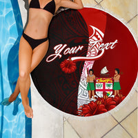 Fiji Polynesian Custom Personalised Beach Blanket - Coat Of Arm With Hibiscus - Polynesian Pride