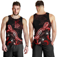 New Caledonia Men Tank Top - Turtle With Blooming Hibiscus Red - Polynesian Pride