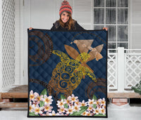 Hawaii Turtle Plumeria Polynesian Kanaka Map - Blue Style - Premium Quilt AH - Polynesian Pride